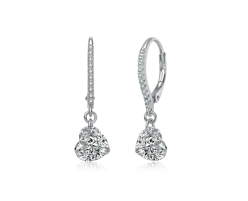 Rachel Glauber Brilliant Gold Plated Cz Heart Drop Hoop Earrings