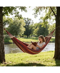 GarveeLife Portable Double Camping Hammock with Tree Straps and Anti-Roll Balance Beam - 500lbs Capacity - Ideal for Patio, Backyard