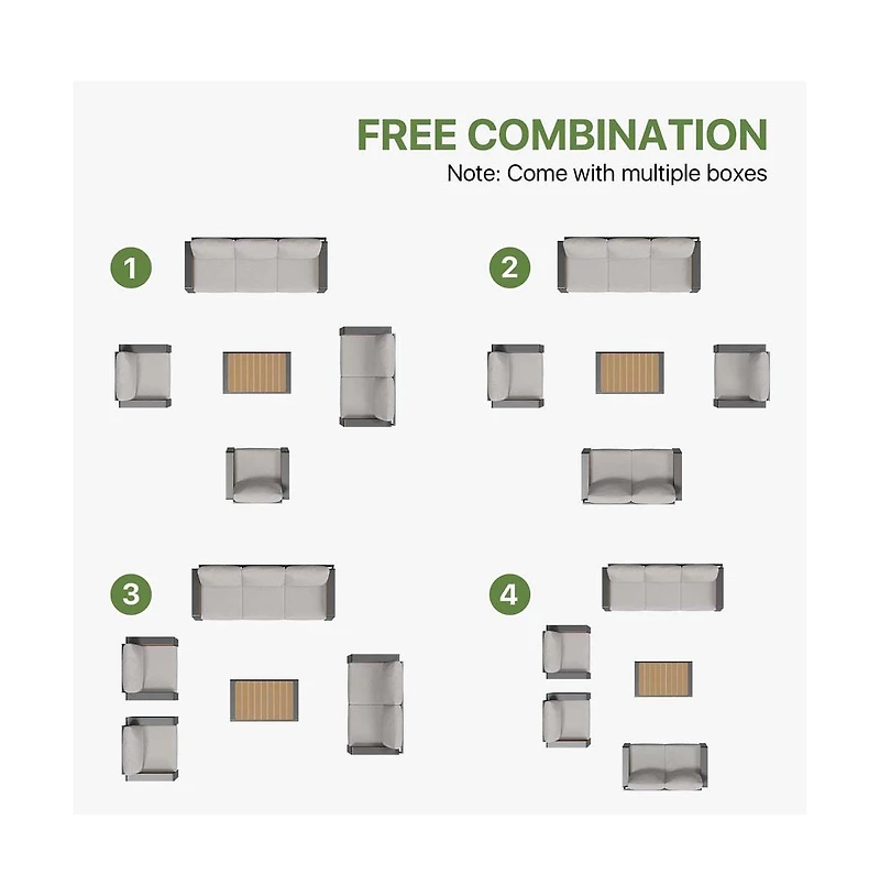 Aoxun Outdoor Modular Sectional Patio Set with Removable Washable Cushions, Hidden Storage and Tempered Glass Table Fire Pit