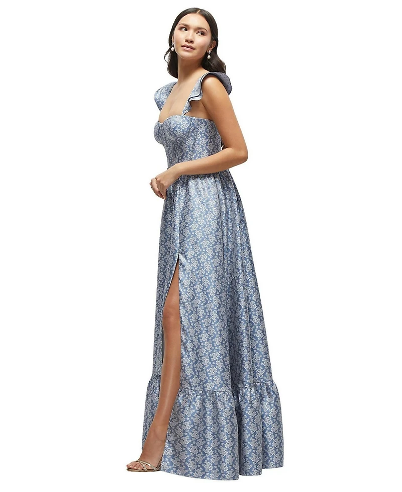 Dessy Collection Women's Marguerite Floral Corset Maxi Dress with Ruffle Straps & Skirt