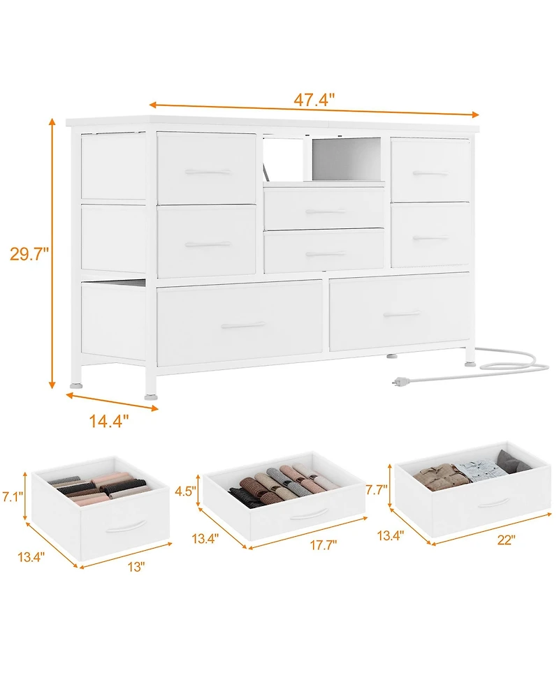 homfan Modern Tv Stand Dresser with Led Lighting and Built-in Charging Station - Durable Storage Chest with Deep Drawers for Bedroom and Living Room