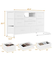 homfan Modern Tv Stand Dresser with Led Lighting and Built-in Charging Station - Durable Storage Chest with Deep Drawers for Bedroom and Living Room