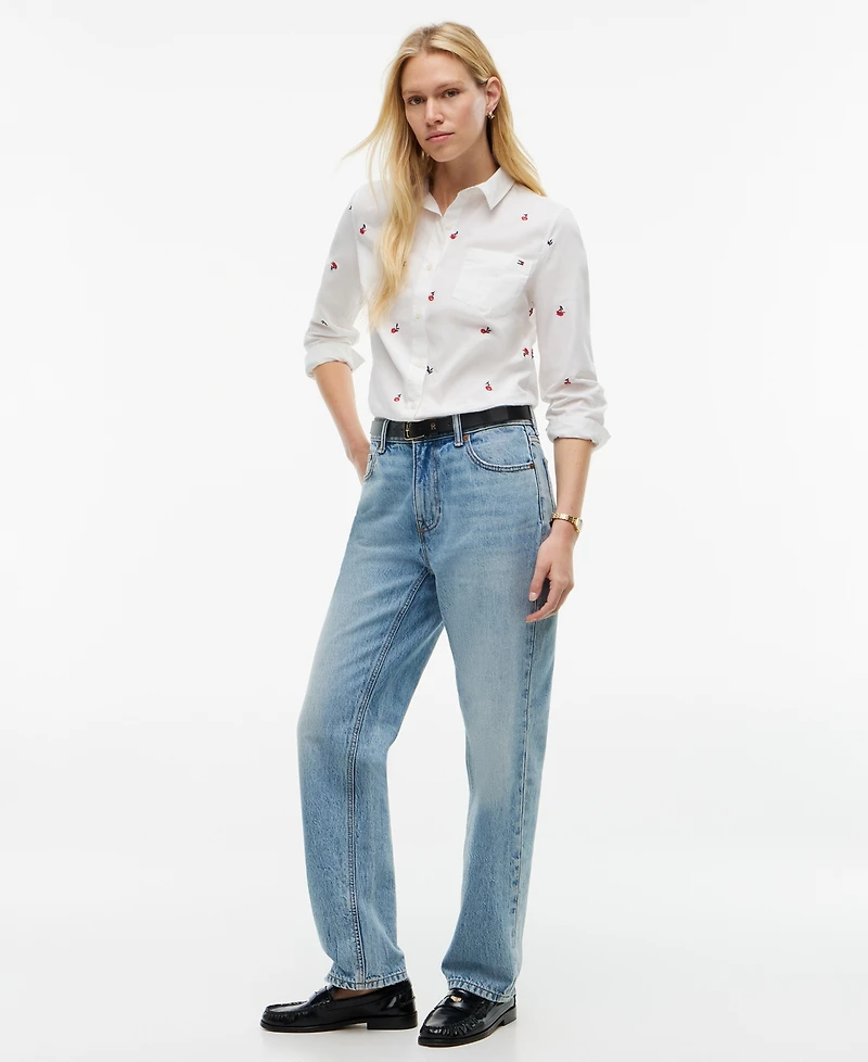 Tommy Hilfiger Women's Printed Roll-Tab Collared Shirt