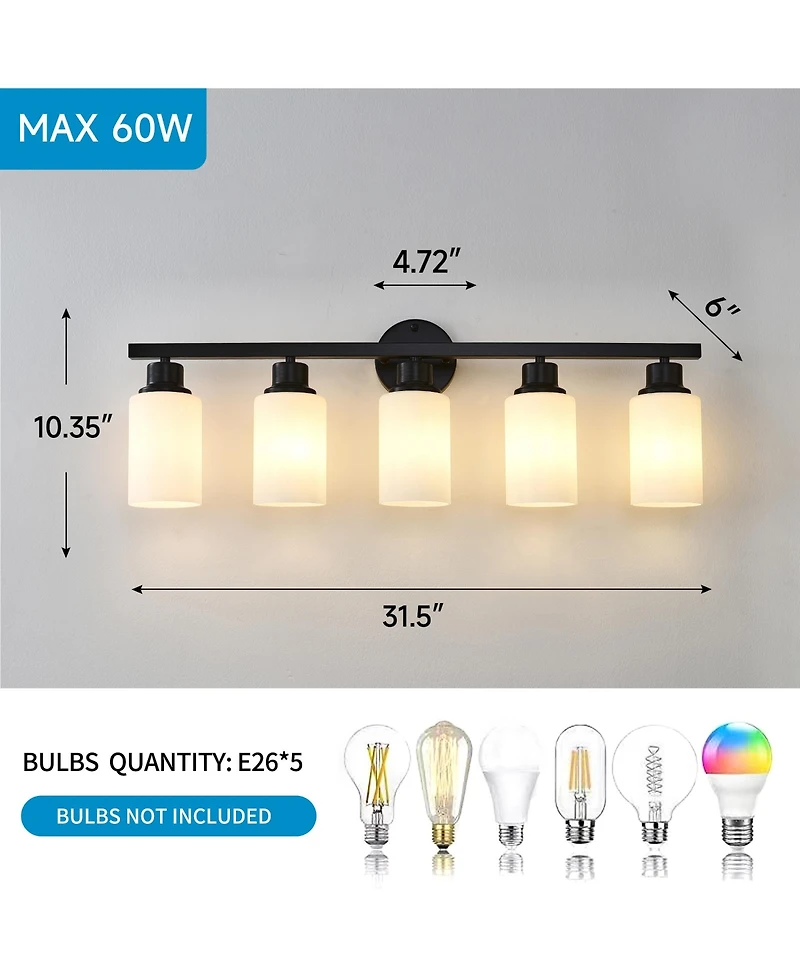Midola 5-Light Matte Wall Lamps with White Glass Shades (No Bulbs) Sconce Lighting for Bedroom Living Room