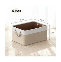Gouun 4-Pack Foldable Cotton Linen Storage Bins with Rope Handles