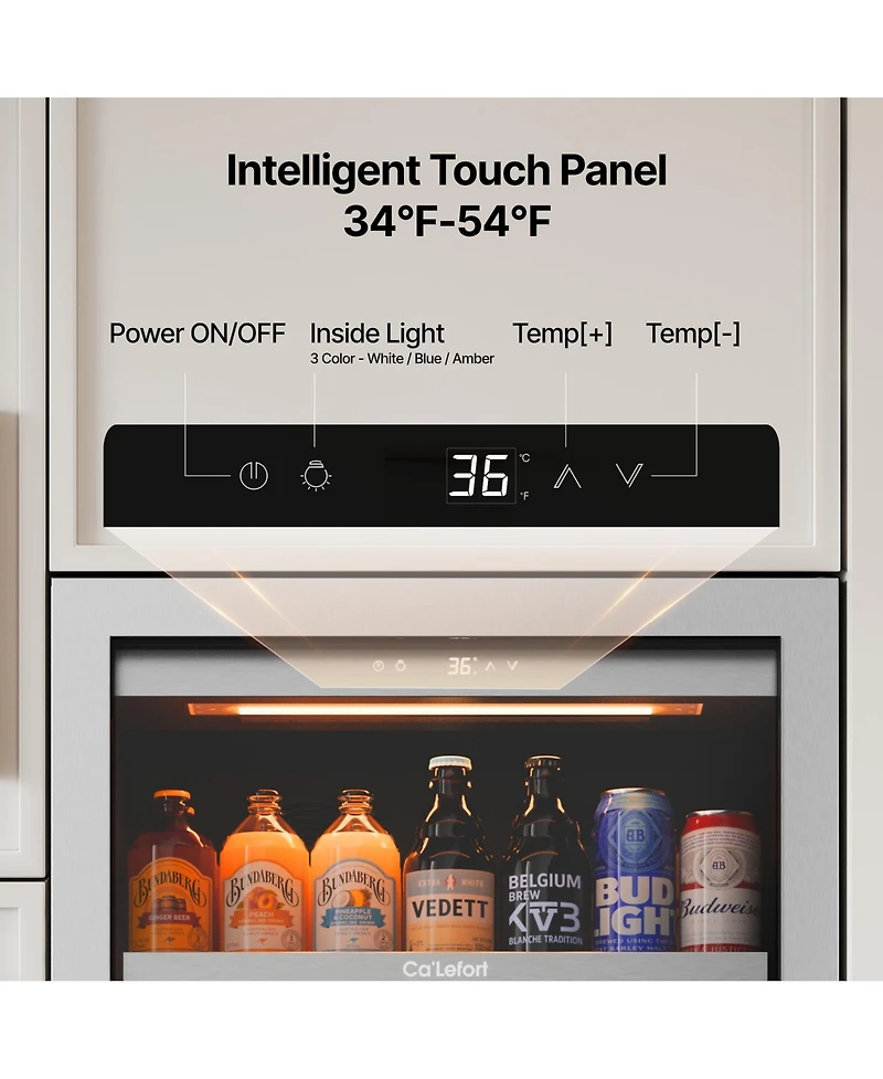 Ca'Lefort 24 inch Beverage Refrigerator cooler 373 Cans,Freestanding or Built-In Beverage fridge with 3 Led for Home