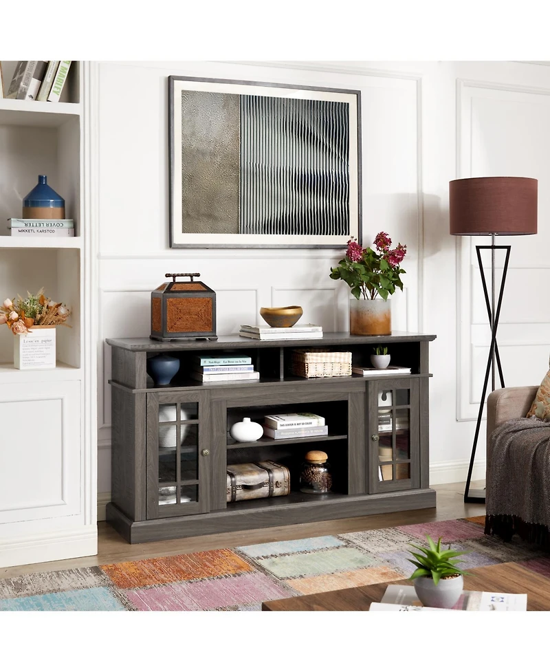 Rainsken Farmhouse Wood Tv Stand, with Open and Closed Storage Space, for Up to 65" , Home Entertainment Console Table, Living Room