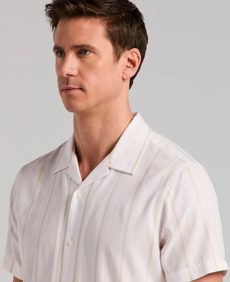 Perry Ellis Men's Short Sleeve Striped Button-Front Camp Shirt