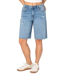 Celebrity Pink Women's High-Rise Raw-Hem Bermuda Shorts