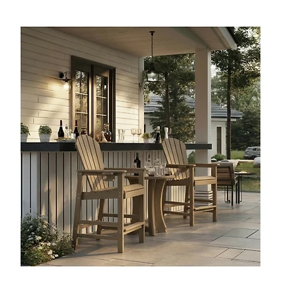 Clihome 1 Piece Patio Bar Chair Hdpe Adirondack with Cup Holder, Outdoor Stool Armrests
