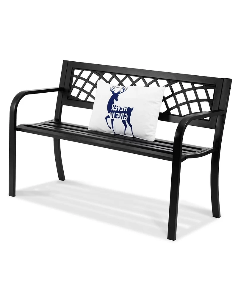 Yiortwo 46 Inch Outdoor Metal Garden Bench with Backrest and Armrests