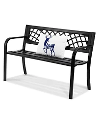 Yiortwo 46 Inch Outdoor Metal Garden Bench with Backrest and Armrests