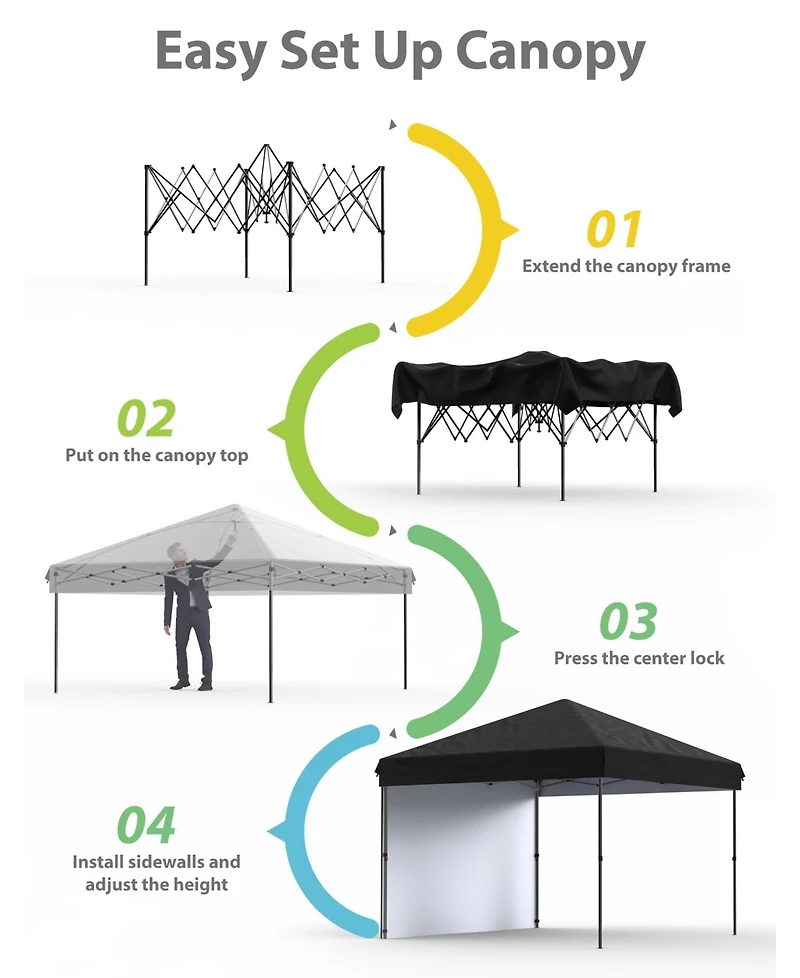 gaomon 10 x Feet Pop Up Canopy Tent with Sidewalls, Wheeled Carry Bag, Steel Frame and Silver-Coated Oxford Top