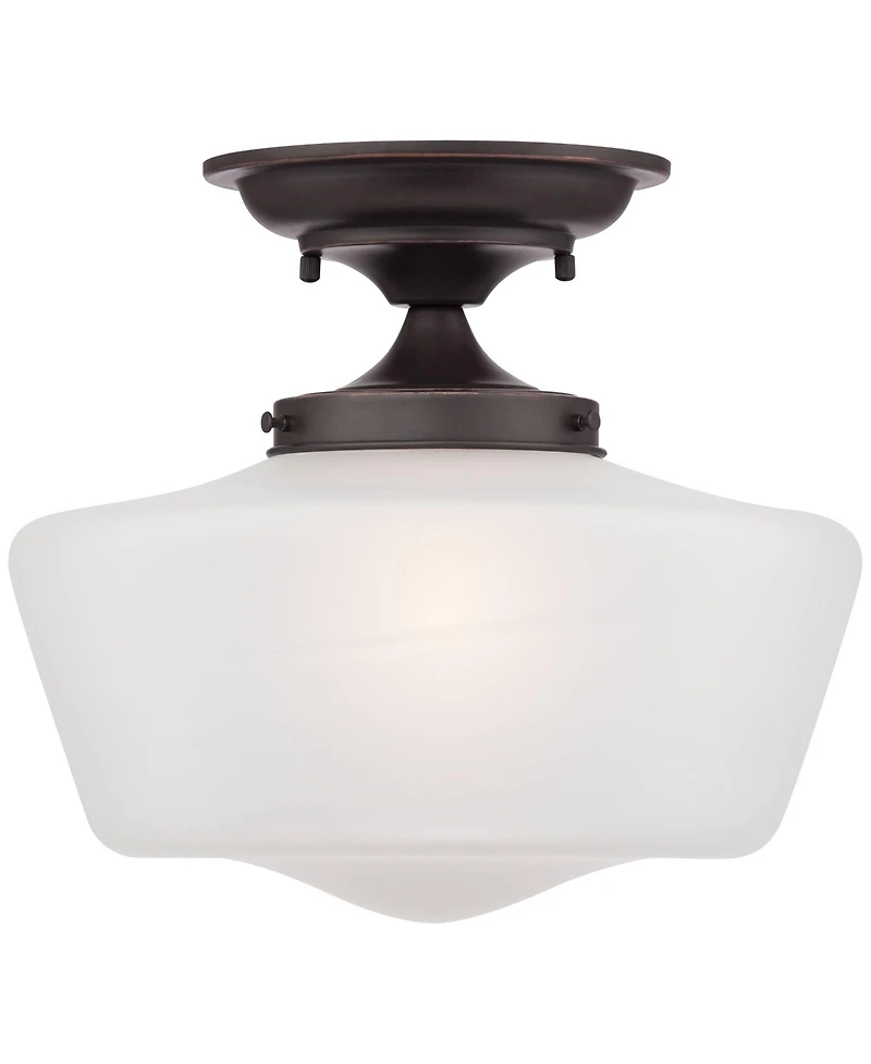 Regency Hill Schoolhouse Rustic Farmhouse Ceiling Light Semi Flush Mount Fixture 12inch Set of 2 Metal Glass Shade for Bedroom