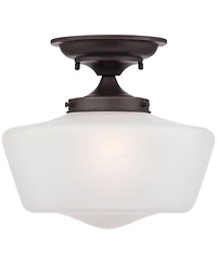 Regency Hill Schoolhouse Rustic Farmhouse Ceiling Light Semi Flush Mount Fixture 12inch Set of 2 Metal Glass Shade for Bedroom