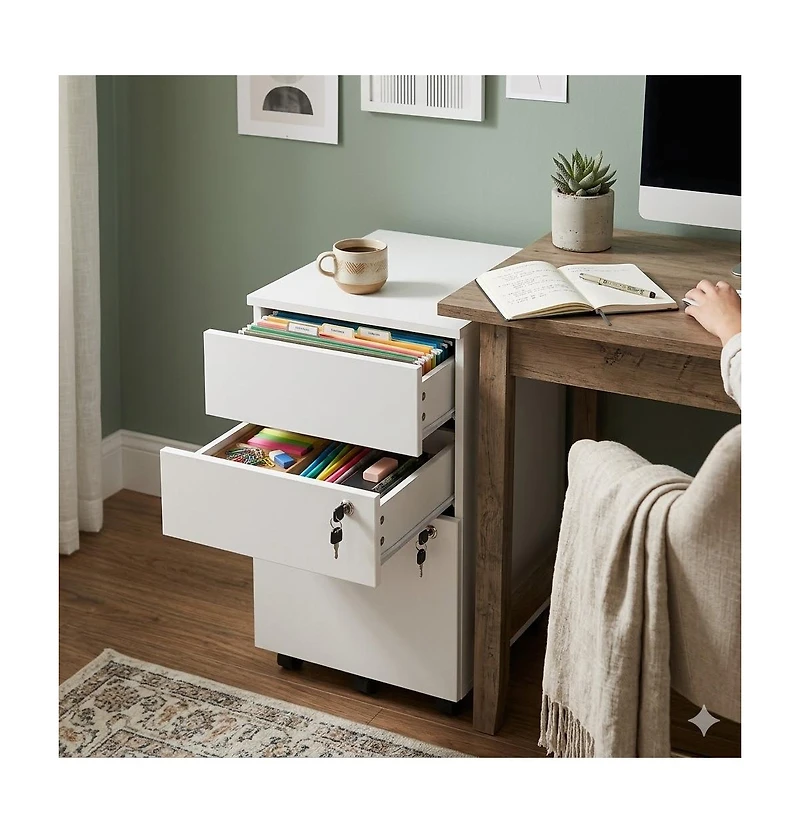 Slickblue Locking 3 Drawer File Cabinet Pedestal for Office Desk