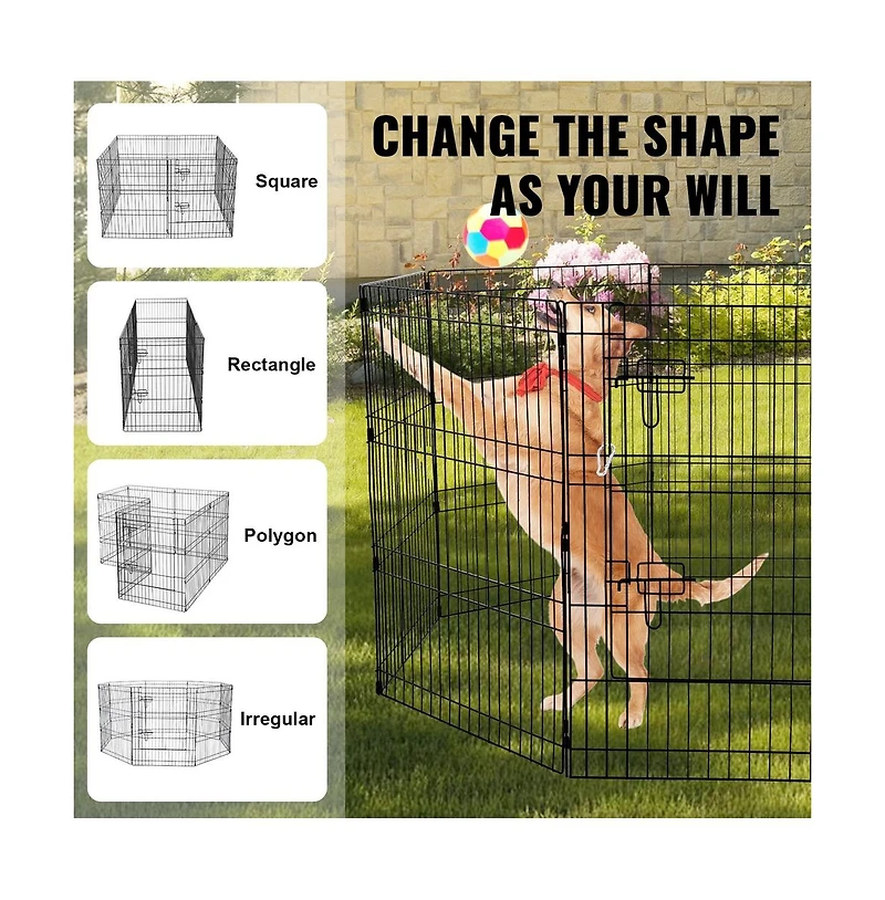 Ruie 8 Panel Foldable Metal Dog Playpen 30 in Tall with Oxford Top Cover