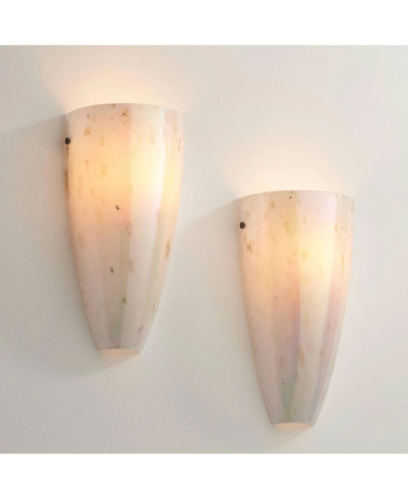 Possini Euro Design Emelle Modern Wall Light Sconces Set of 2 Caramel Amber Art Glass Hardwire 7" Fixture for Bedroom Bathroom Vanity Living Room Home