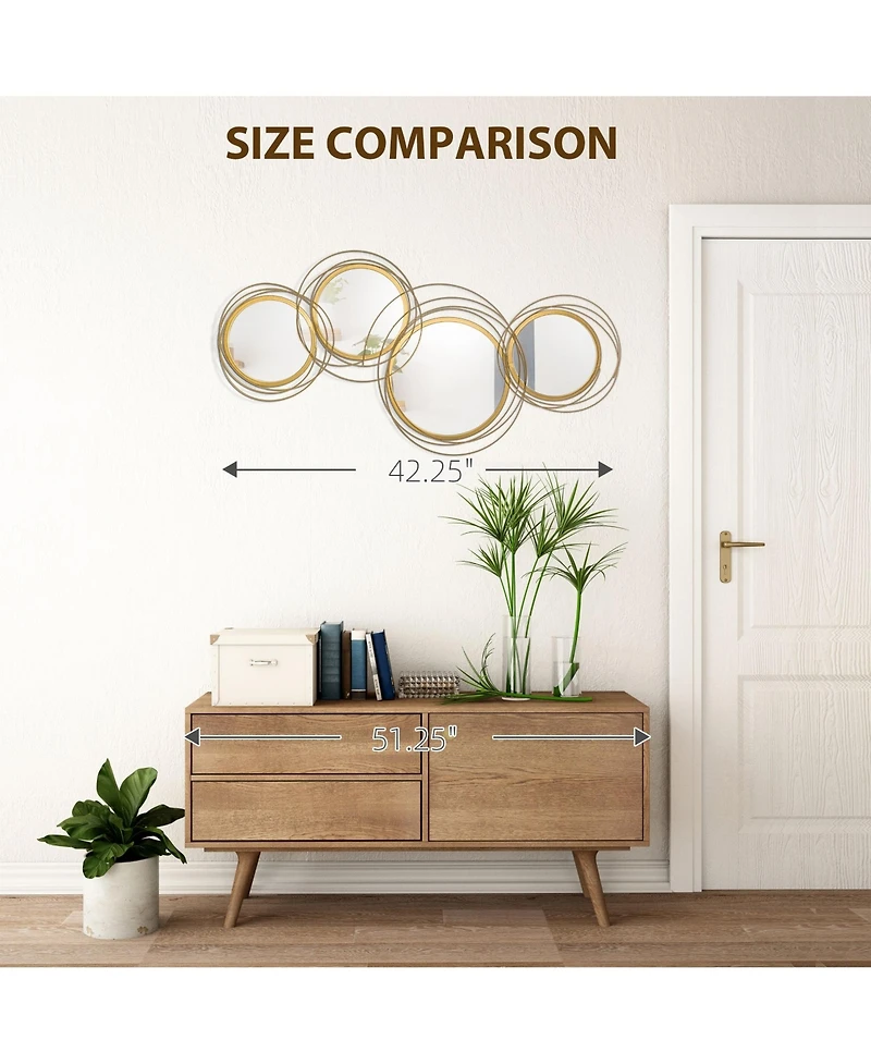 Phying Modern Metal Wall Art Mirror Decor Hanging Wall Sculpture for Home Living Room Bedroom Dining Room