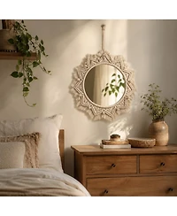 Phying Boho Macrame Round Mirror Handmade Woven Wall Hanging Ornament for Home Apartment Bedroom Living Room Decor