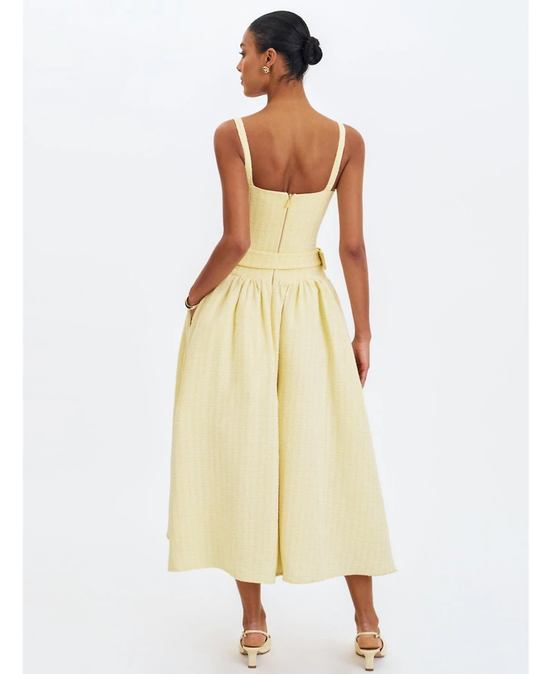 Miss Circle Women's Tiana Butter Yellow Sweetheart Belted Midi Dress