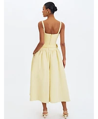 Miss Circle Women's Tiana Butter Yellow Sweetheart Belted Midi Dress
