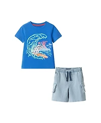 Andy & Evan Toddler Boys Surfing Dino Tee and Knit Denim Short Set