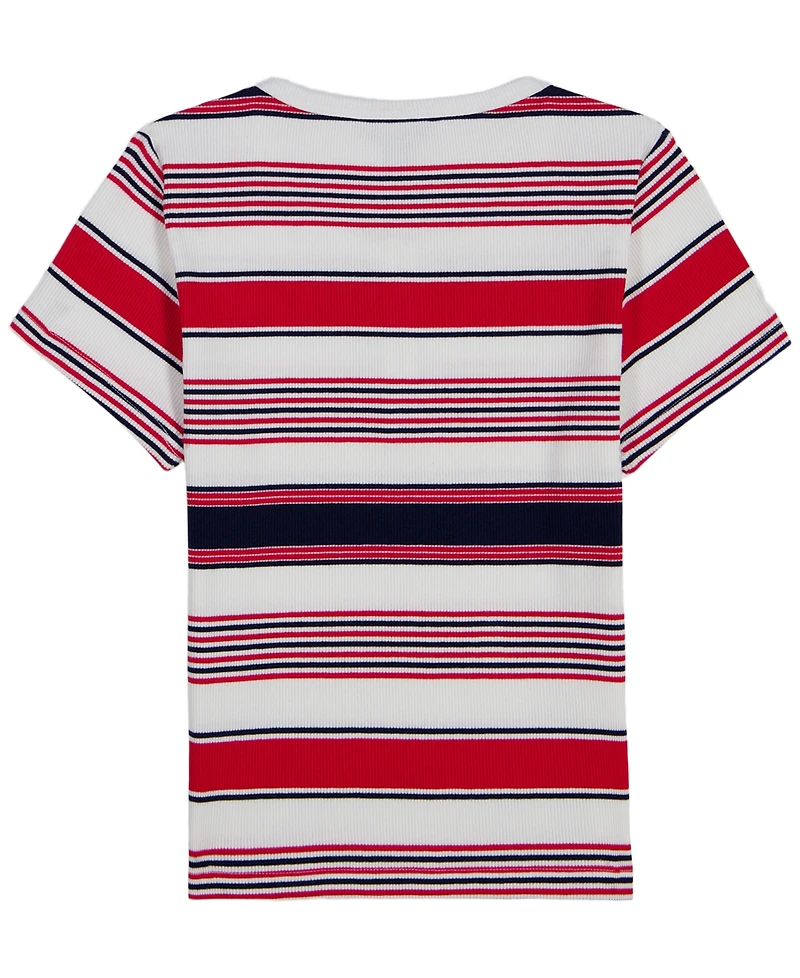 Tommy Hilfiger Girls' 7-16 Striped Ribbed Short-Sleeve Top