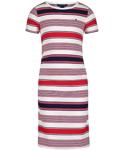 Tommy Hilfiger Girls' 7-16 Striped Ribbed Short-Sleeve Dress