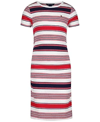 Tommy Hilfiger Girls' 7-16 Striped Ribbed Short-Sleeve Dress