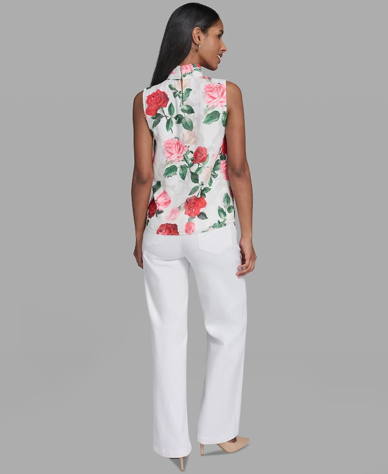 Karl Lagerfeld Paris Women's Mock Neck Floral Print Blouse