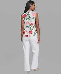 Karl Lagerfeld Paris Women's Mock Neck Floral Print Blouse