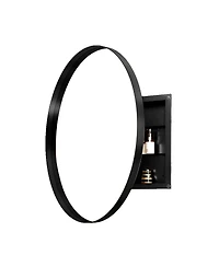 Phying 31.5 Inch Round Medicine Cabinet Surface Mount Metal Framed Wall Mirror with Adjustable Shelves Bathroom Storage Mirror Cabinet