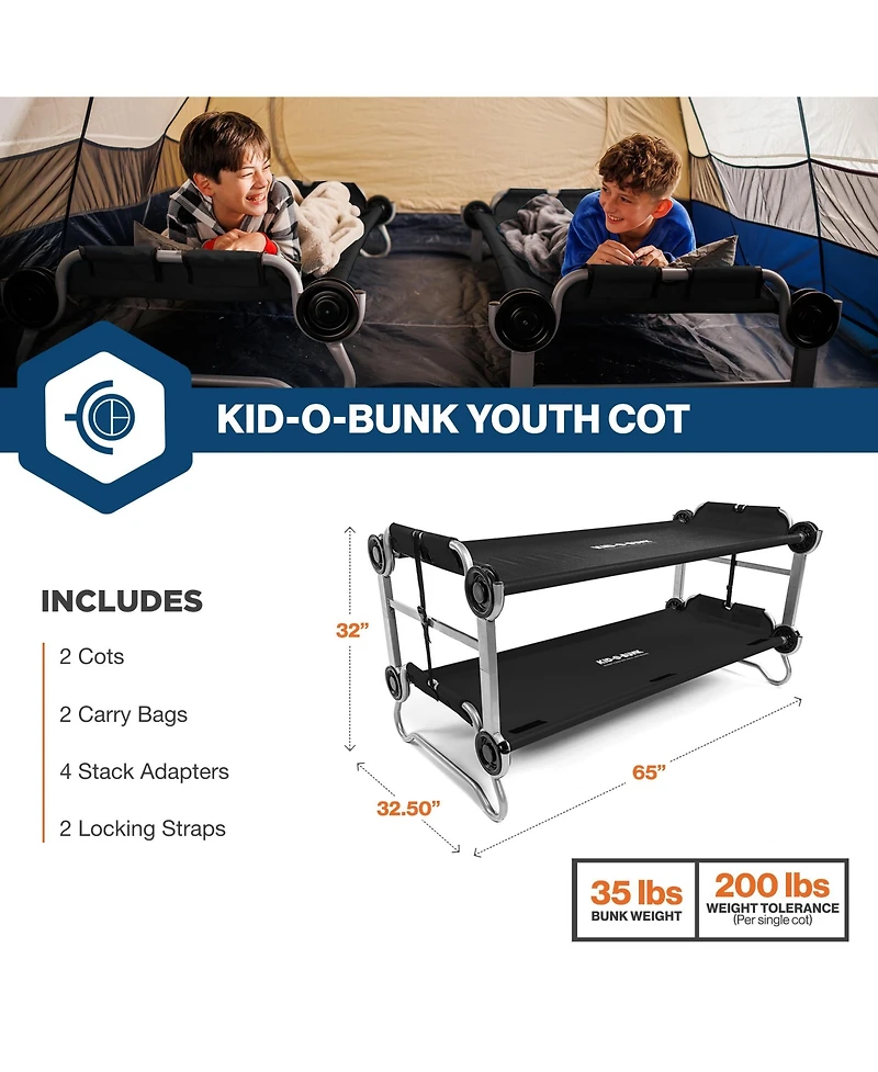 Disc-o-Bed Youth Double Cot Kid-o-Bunk with 200 Pound Capacity and Carry Bag