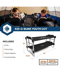 Disc-o-Bed Youth Double Cot Kid-o-Bunk with 200 Pound Capacity and Carry Bag