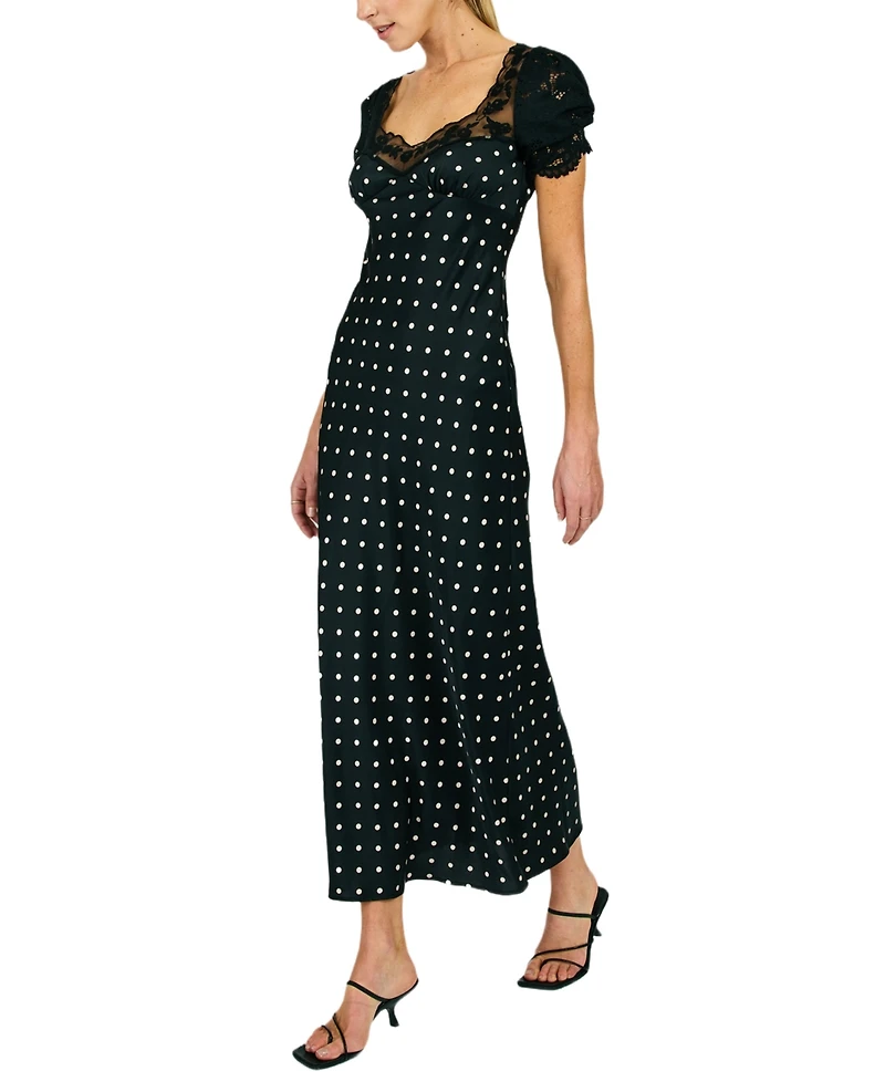 Line & Dot Women's Sophie Polka Lace Trim Maxi Dress