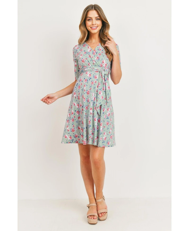 Hello Miz Materntiy Floral V-Neck Nursing Wrap Dress with Tie Waist