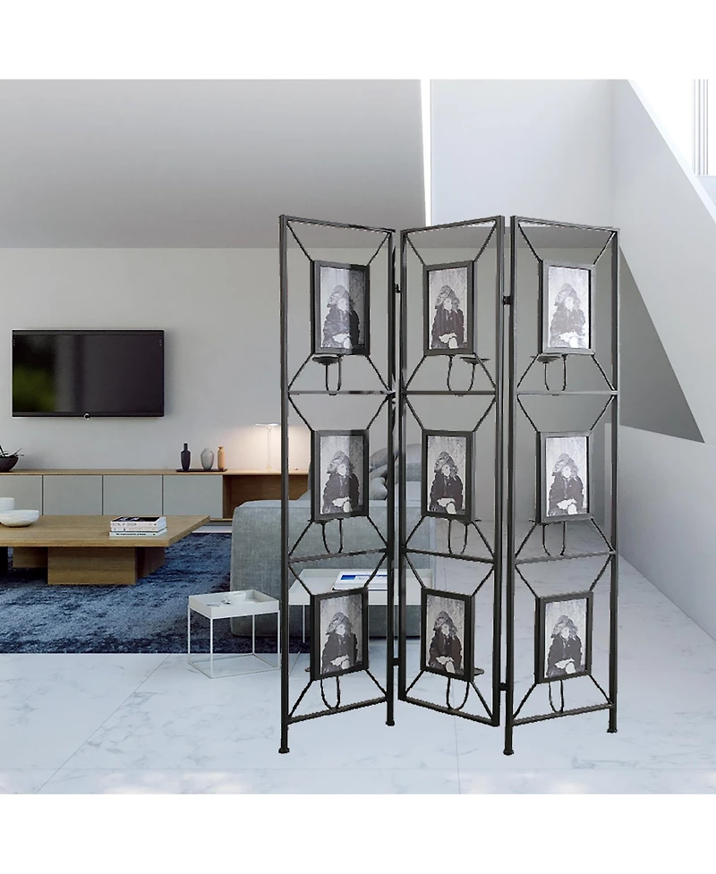 sumyeg 3-Panel Photo Frame Room Divider Screen with Antique Mirror and Candle Stick Design