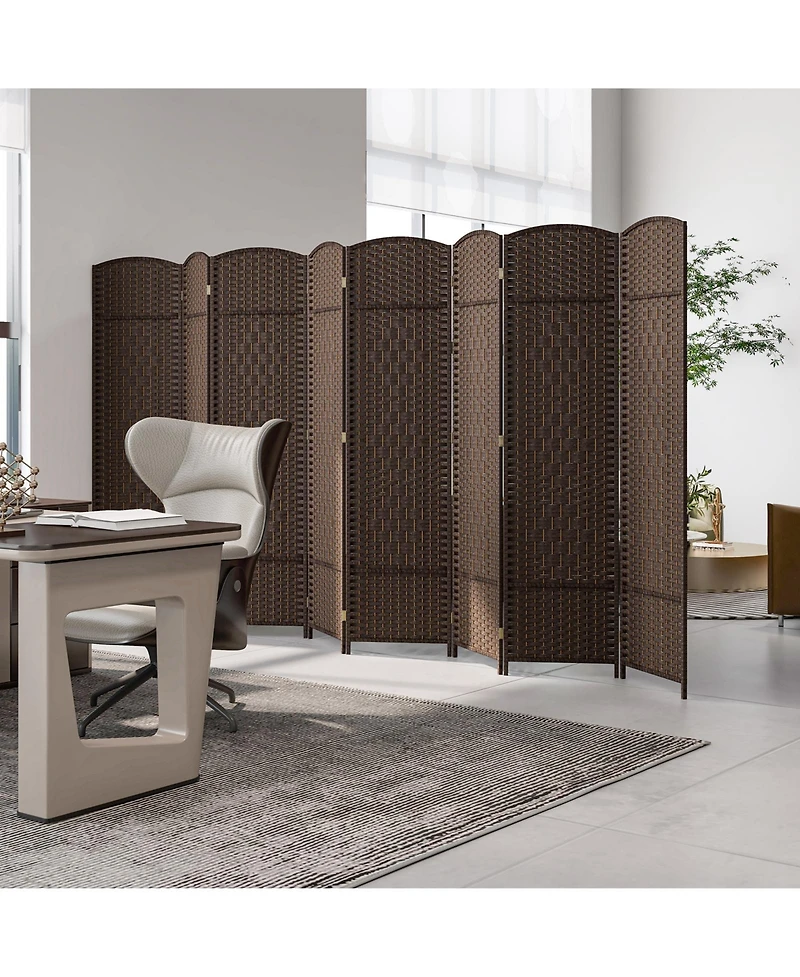 sumyeg 8-Panel Folding Room Divider with Handwoven Texture and Solid Wood Frame