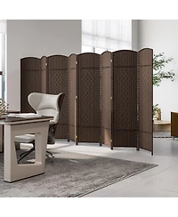 sumyeg 8-Panel Folding Room Divider with Handwoven Texture and Solid Wood Frame