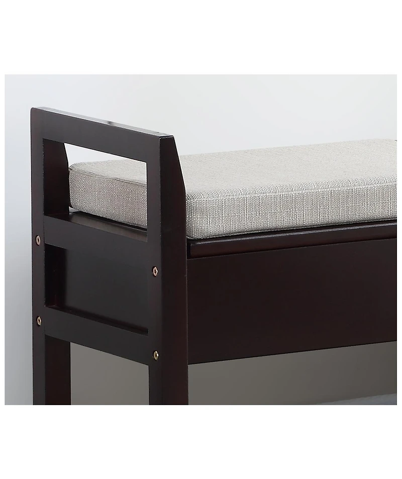 flynama Beige Espresso Storage Shoe Bench