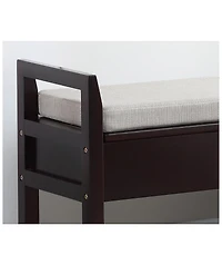 flynama Beige Espresso Storage Shoe Bench