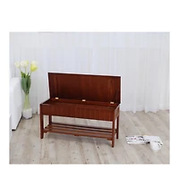 Flynama Cherry Solid Wood Storage Shoe Bench