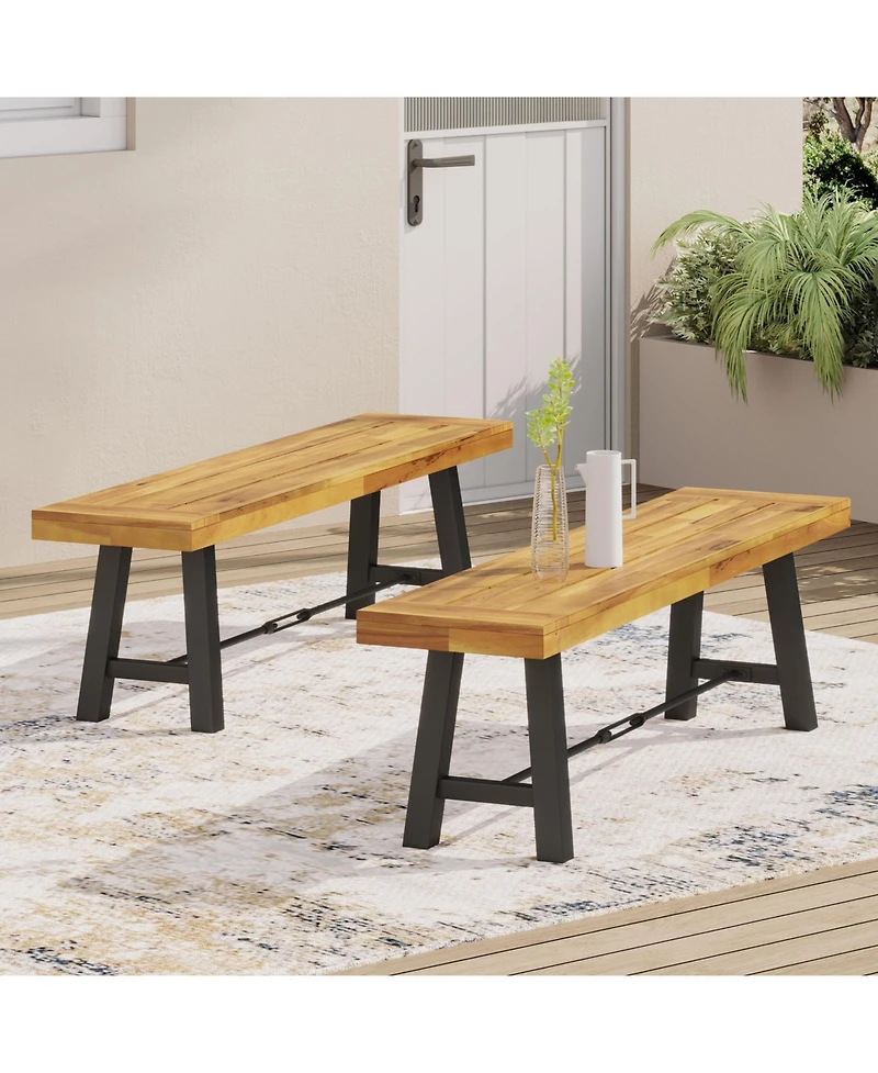 Flynama Classic Slatted Acacia Wood Outdoor Bench