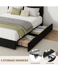 Velvet Bed Frame, Platform with 4 Drawers Tufted Headboard, Upholstered Bed
