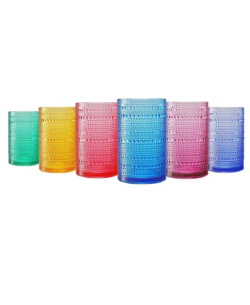 The Wine Savant Bright Hobnail Highball Drinking Glasses, Set of 6