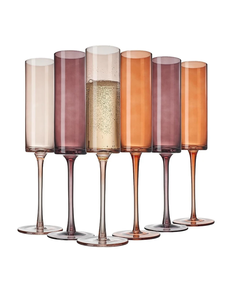 The Wine Savant Venus Amber Ribbed Champagne Flute Glasses, Set of 6