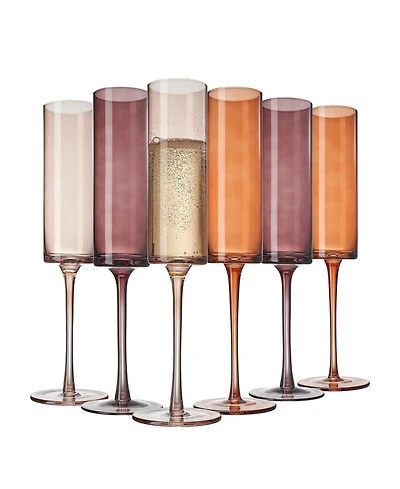 The Wine Savant Venus Amber Ribbed Champagne Flute Glasses, Set of 6