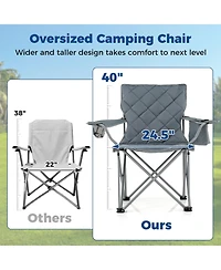 Gymax Oversized Camping Chairs Heavy Duty Outdoor Folding Chair w/Cooler Pouch