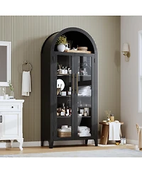 homfan Farmhouse 5-Tier Arched Pantry Cabinet, Display Shelf with Two Glass Doors and Adjustable Shelving, Multi-use Cupboard for Kitchen